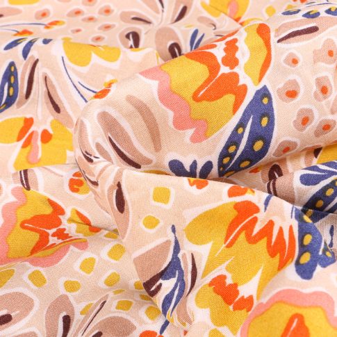 Tissu Viscose Fiorella sur fond Beige