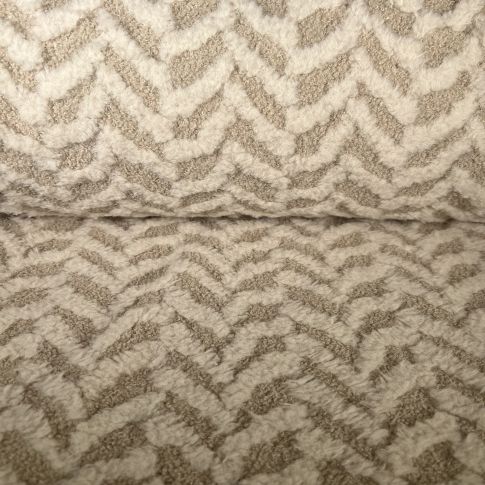 Tissu Fausse fourrure Teddy Zigzag Ecru sur fond Beige