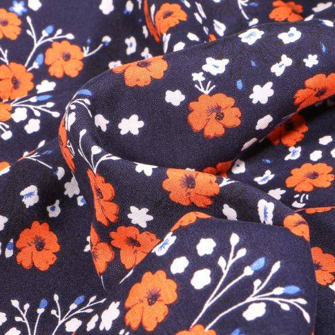 Tissu Viscose Rafaela sur fond Bleu marine