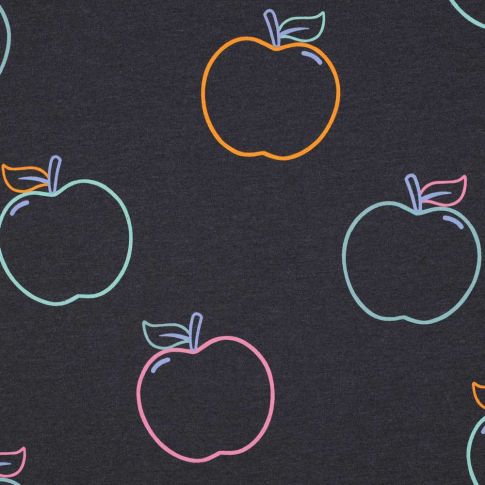 Tissu Jersey imprimé pomme Api Néon sur fond Gris anthracite profond