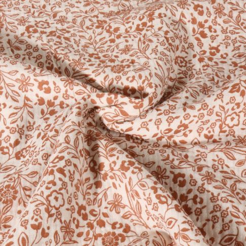 Tissu Double gaze de Coton Fleuris lili sur fond Ecru