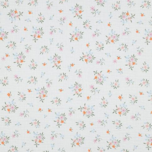 Tissu Double gaze fleurs Lilirose pastel sur fond Blanc cassé