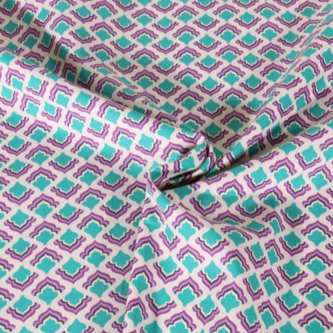 Tissu Popeline de Coton Poppy Mosaïque Andalouse turquoise sur fond Ecru