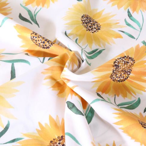 Tissu Popeline de Coton Poppy Tournesol sur fond Blanc