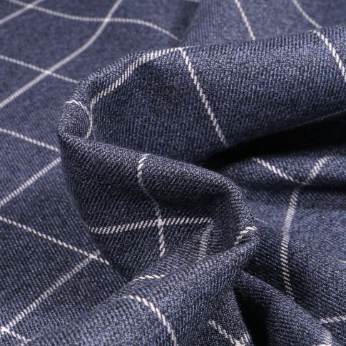 Tissu Gabardine de Viscose à carreaux  Bleu denim