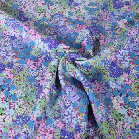 Tissu Viscose EcoVero Floral sur fond Bleu