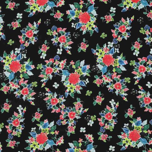 Tissu Ecovero fleurs Noctaflor rouges sur fond Noir profond