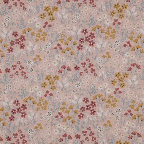Tissu Coton enduit Talia sur fond Rose poudré