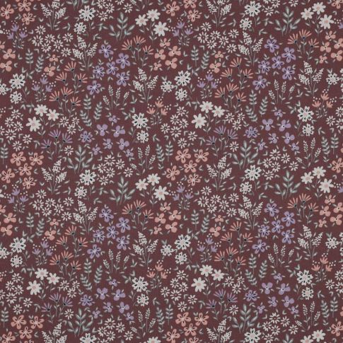 Tissu Coton enduit Talia sur fond Bordeaux
