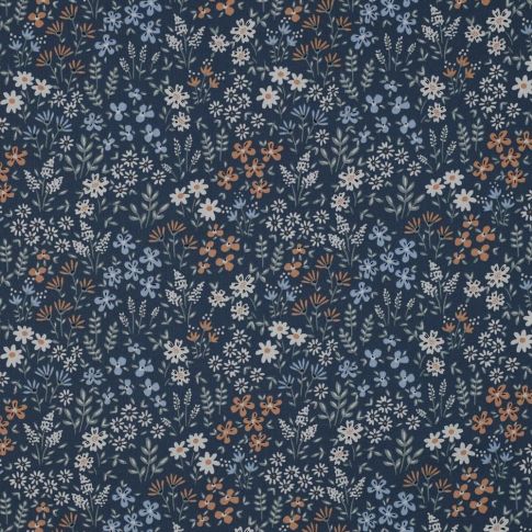 Tissu Coton enduit Talia sur fond Bleu marine