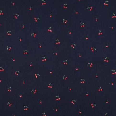 Tissu Coton enduit Cerises sur fond Bleu marine