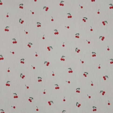Tissu Coton enduit Cerises sur fond Blanc