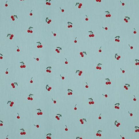 Tissu Coton enduit Cerises sur fond Bleu