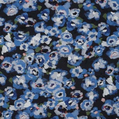 Tissu Viscose extensible Fleuris Mia bleu sur fond Bleu marine
