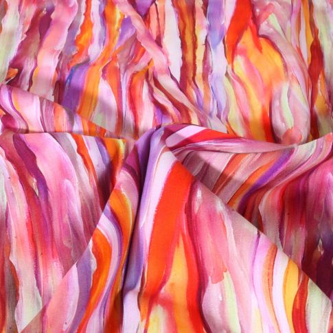 Tissu Viscose Digital imprimé Lignes ondulées sur fond Multicolore