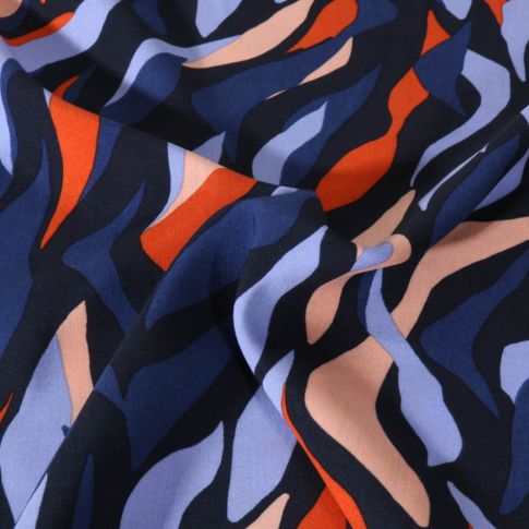 Tissu Viscose EcoVero Flammes Tropicales sur fond Noir
