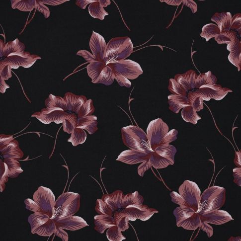 Tissu Viscose Amaryllis sur fond Noir