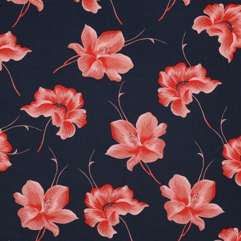 Tissu Viscose Amaryllis sur fond Bleu marine