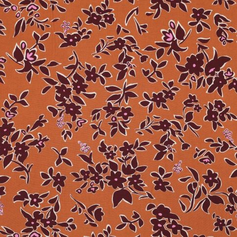 Tissu Viscose légère Fleuris Afonso sur fond Rouille