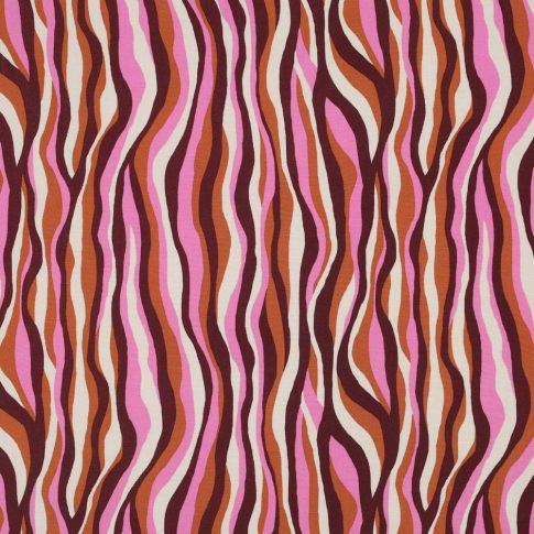 Tissu Viscose Zébré tons rose sur fond Pourpre