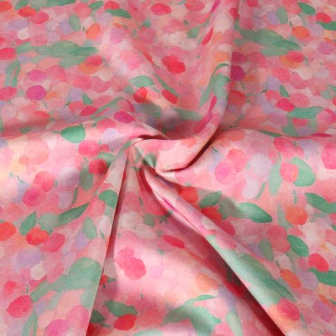 Tissu Viscose Satiné digital Fleuris aquarelle sur fond Rose