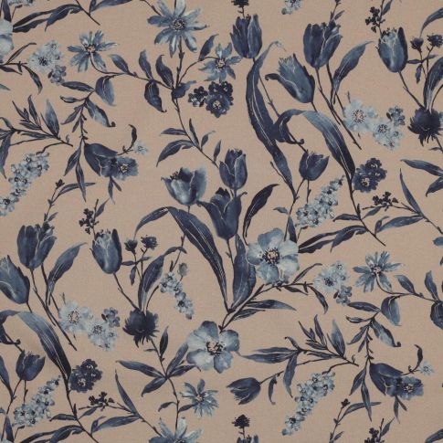 Tissu Coton imprimé Fleuris Lolo sur fond Beige