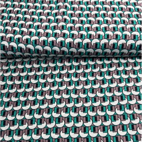 Tissu Viscose Formes Géo sur fond Vert émeraude