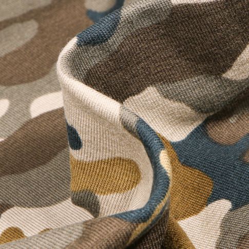 Tissu Jersey coton US Camouflages sur fond Marron