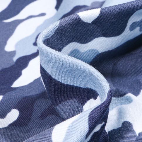 Tissu Jersey coton US Camouflages sur fond Bleu clair