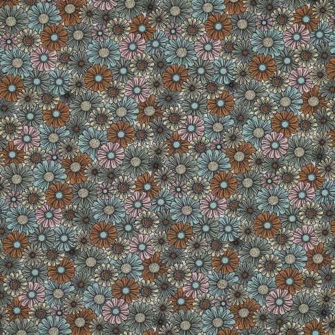 Tissu Popeline de Coton Poppy Floral Vert amande
