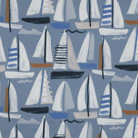 Tissu Toile de Coton Canvas Poppy Bateaux sur fond Bleu