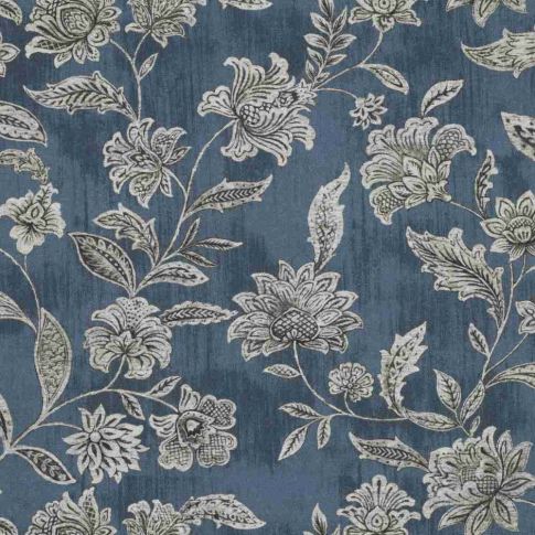Tissu Toile Canvas fleurs Florindigo blanches sur fond Bleu foncé