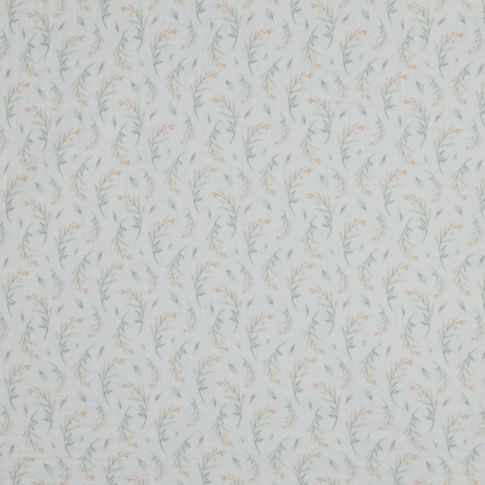 Tissu Double gaze de Coton fleurs Anaé vertes sur fond Blanc chiné