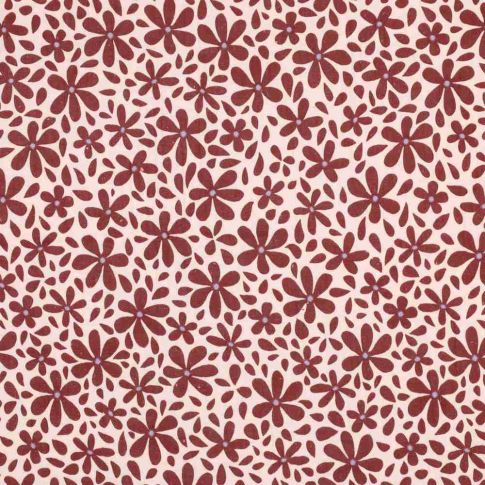 Tissu Double gaze de Coton fleurs Bloomie rouges sur fond Rose pâle