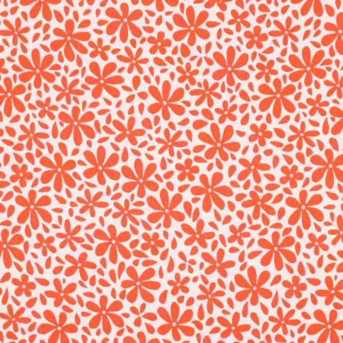 Tissu Double gaze de Coton fleurs Bloomie oranges sur fond Blanc