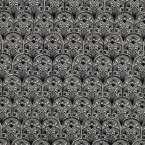 Tissu Toile de Coton Canvas Poppy Arche ethnique Noir sur fond Blanc
