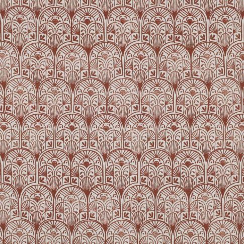 Tissu Toile de Coton Canvas Poppy Arche ethnique Rouille sur fond Blanc
