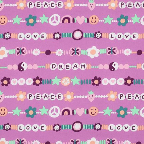 Tissu popeline de Coton  Peace sur fond Violet