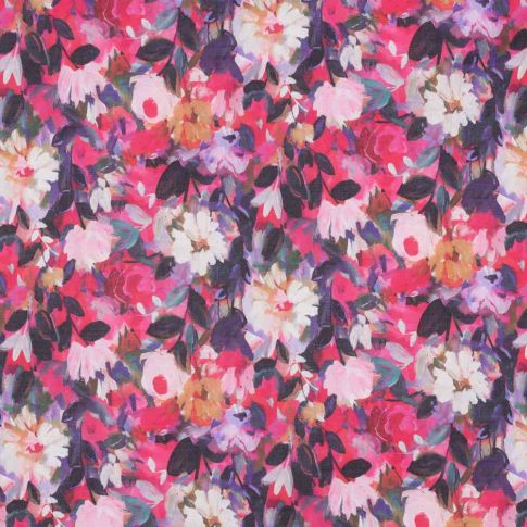 Tissu Voile de Coton fleurs Rosaéa sur fond Multicolore