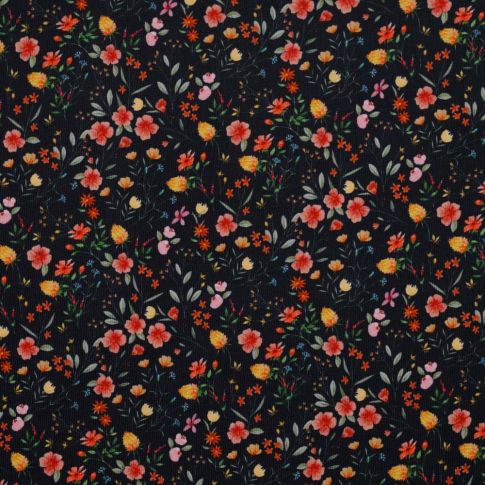 Tissu Velours milleraies Poppy digital Fleuris sur fond Noir