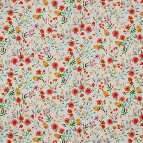 Tissu Velours milleraies Poppy digital Fleuris sur fond Blanc