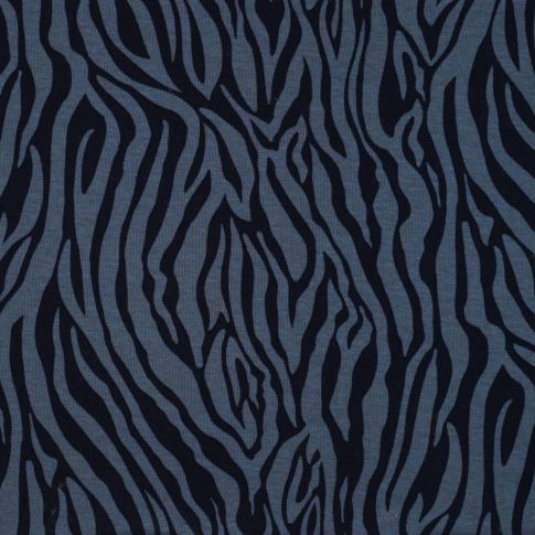 Tissu Sweat envers molleton Zébré sur fond Bleu marine