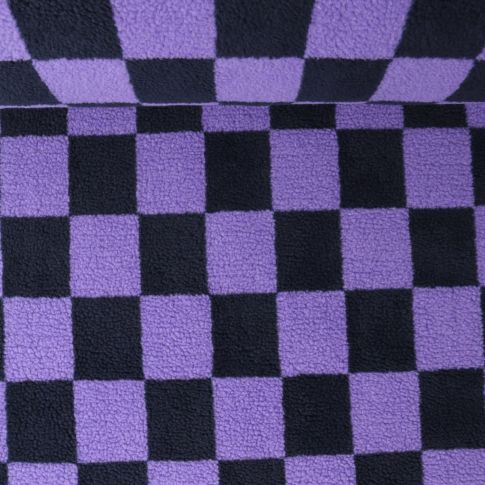 Tissu Fausse fourrure Mouton Mila damier Violet sur fond Noir