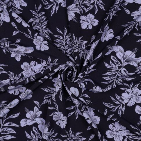 Tissu Stretch magnolia Bleu gris sur fond Bleu marine