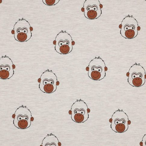 Tissu Jersey Coton Singe sur fond Beige