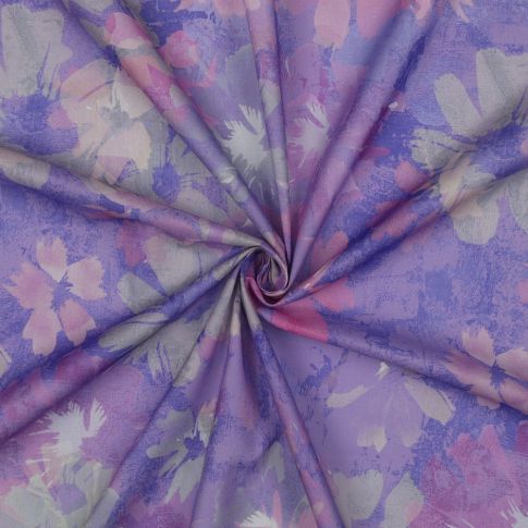 Tissu Voile de Coton digital tapis de fleurs sur fond Bleu lavande