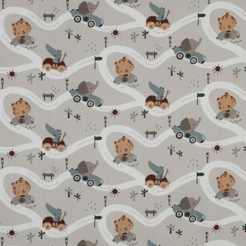 Tissu Popeline de Coton Poppy LittleBird Enfant sur fond Beige
