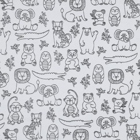 Tissu Jersey Coton à colorier Animals sur fond Blanc