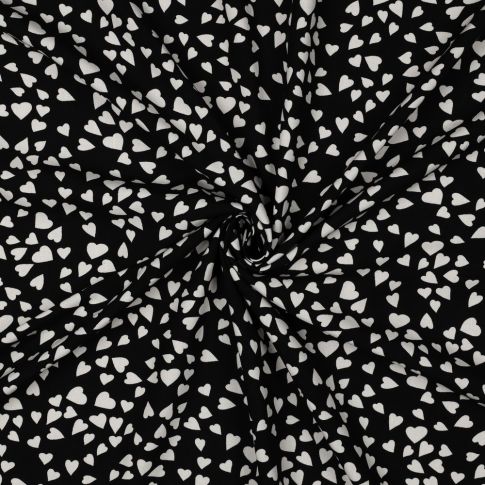 Tissu Viscose EcoVero petits coeurs Blanc sur fond Noir