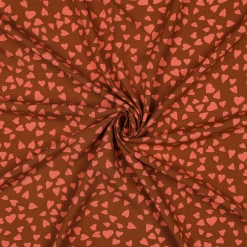 Tissu Viscose EcoVero petits coeurs Orange sur fond Terracotta